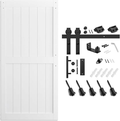 SMARTSTANDARD 40" x 84" White Sliding Barn Door with 7FT Black Hardware | Pre-Drilled Ready to Assemble, Waterproof PVC Coating, H-Frame
