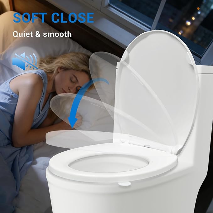 KHE Round Toilet Seat 16.5 Inch, Soft Close Toilet Seat with No-Touch Handle, Quick Release for Easy Cleaning, Non-Slip Bumpers, Durable PP, White