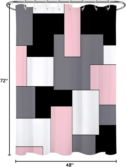 HVEST Modern Pink Shower Curtain with Hooks, Grey Black and White Abstract Geometric Shower Curtain for Bathroom, Mid Century Minimalist Shower Curtain Set Bathroom Decor Curtains, 48x72 inch