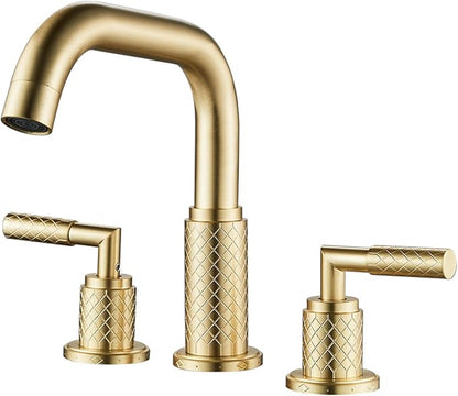 Bathroom Basin Mixer Faucet 3 Hole Brass Swivel Hot and Cold Water-Brushed Gold