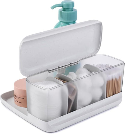 YouCopia HideAway Counter Caddy, Bathroom Vanity Countertop Organizer Tray with Adjustable Dividers and Lid