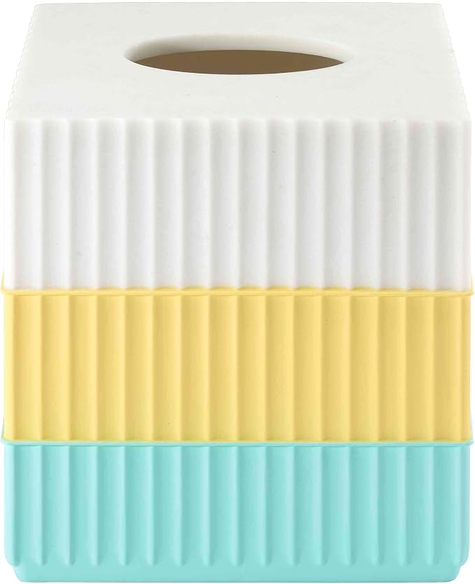 IZOD - Tissue Box Cover, Resin Countertop Bathroom Accessories, Dorm Room Essentials, Striped Bathroom Decor (Clubhouse Collection, Aqua)