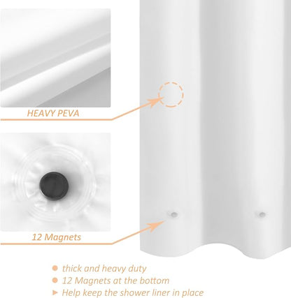 Mrs Awesome White Clawfoot Tub Shower Curtain or Liner with 12 Magnets - Free 36 Hooks Included, Waterproof PEVA, 180" x 70", White