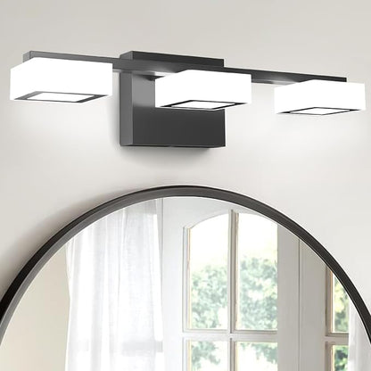 LED Modern Bathroom Light Fixtures Over Mirror, 3-Light Dimmable Vanity Lights, Matte Black Acrylic Bathroom Vanity Light, 2700K-6500K Adjustable, ETL Certificated
