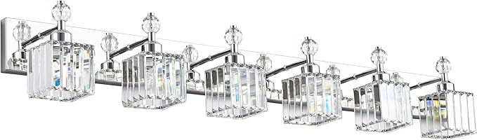 PRESDE 6-Light Crystal Bathroom Lights Fixtures Chrom Modern Wall Lighting Over Mirror