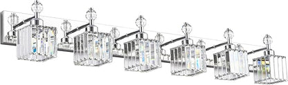 PRESDE 6-Light Crystal Bathroom Lights Fixtures Chrom Modern Wall Lighting Over Mirror