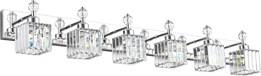 PRESDE 6-Light Crystal Bathroom Lights Fixtures Chrom Modern Wall Lighting Over Mirror