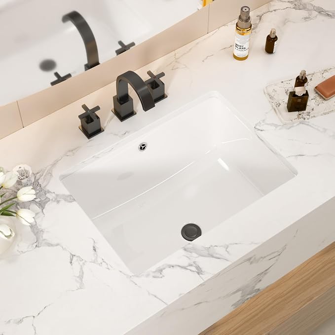 White Ceramic 20"x15" Undermount Bathroom Lavatory Sink | Rectangle under counter white bathroom vessel sink for bathroom