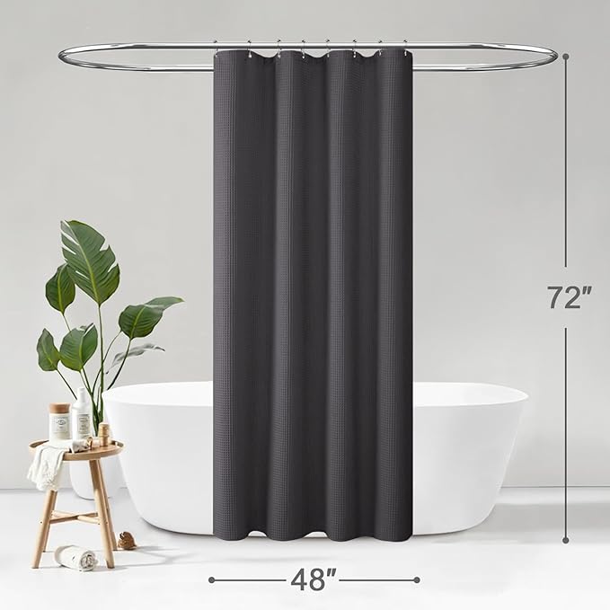 Stall Waffle Shower Curtain - Charcoal Gray Cotton Fabric Texture Heavyweight Shower Curtains for Narrow Bathroom,Washable,48Wx72L