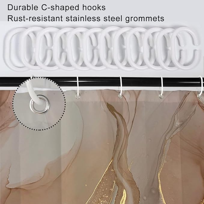 Stall Shower Curtain, Brown Marble Small Shower Curtain Grey and Tan Ink Texture Waterproof Fabric Shower Curtain Set with Hooks, 36x72 Inch