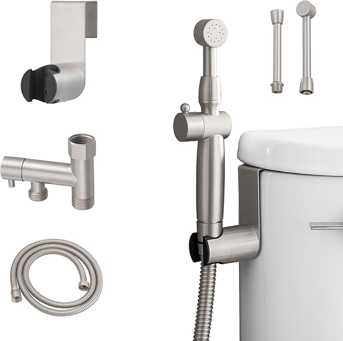 Brushed Nickel Handheld Bidet Sprayer Attachment for Toilet Brass Cloth Diaper Sprayer Bidets for Attachment Toilet with Adjustable Length Spray Heads