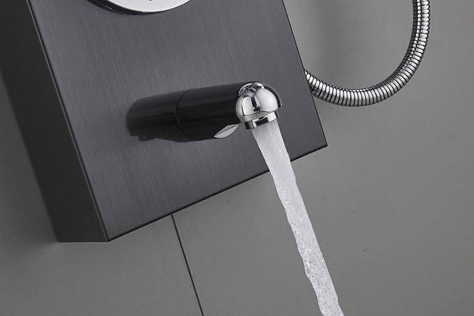 ELLO&ALLO Stainless Steel Shower Panel Tower System,LED Shower Head 6-Function Faucet Rain Massage System with Body Jets, Black