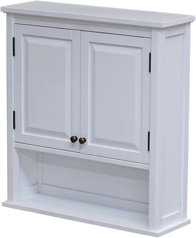 Dorset Bathroom Wall Cabinet - White Bathroom Cabinet Wall Mount Medicine Organizer with Adjustable Shelves, 2 Doors & Open Shelf - Space Saver Above Toilet Storage Cabinet by Alaterre Furniture