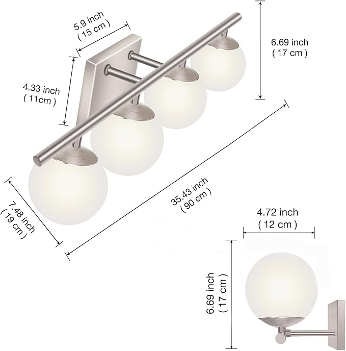 New Bathroom Vanity Light Fixtures 4 Lights Brushed Nickel Glass Shade Modern Wall Bar Sconce Over Mirror（(Exclude G9 Bulb)