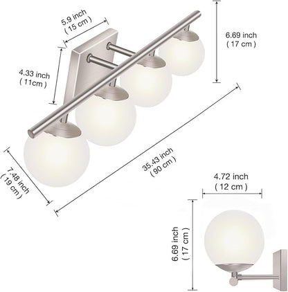 New Bathroom Vanity Light Fixtures 4 Lights Brushed Nickel Glass Shade Modern Wall Bar Sconce Over Mirror（(Exclude G9 Bulb)