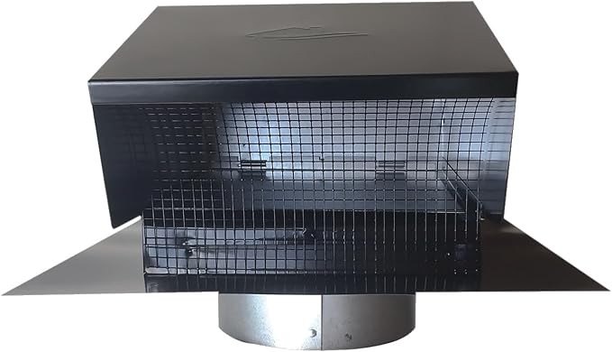 Builder's Best 012633 Galvanized Steel Roof Vent Cap with Damper & Removable Screen, 6" Diameter Collar, Black (Discontinued)