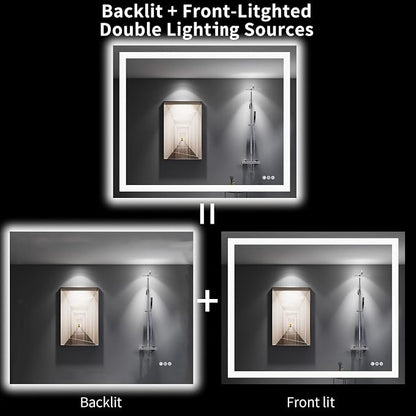 LOAAO 48"X40" LED Bathroom Mirror with Lights, UL Listed | Anti-Fog, Dimmable, 3 Color Temperature, Backlit + Front Lit, Memory Function, Tempered Glass