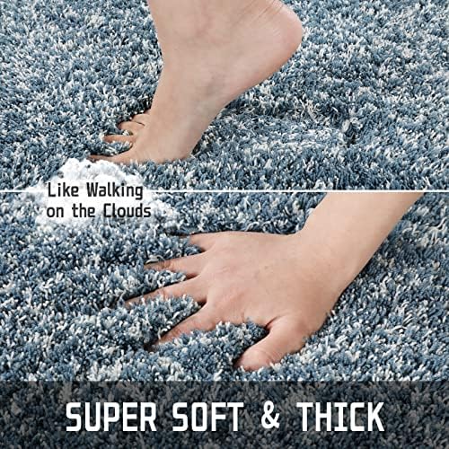 Yimobra Luxury Bathroom Rugs, Fluffy Bath Mats, Non Slip, Water Absorbent Microfiber, Machine Washable, Plush Runner Shower Rugs, Thick Matts for Bathroom Floor&Tub, 70" X 24", Denim Blue and White