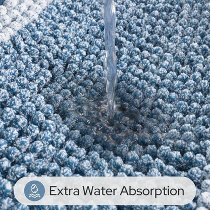 HOMEIDEAS Blue Bathroom Rugs Set, Striped Chenille, 20"x32"+17"x24"