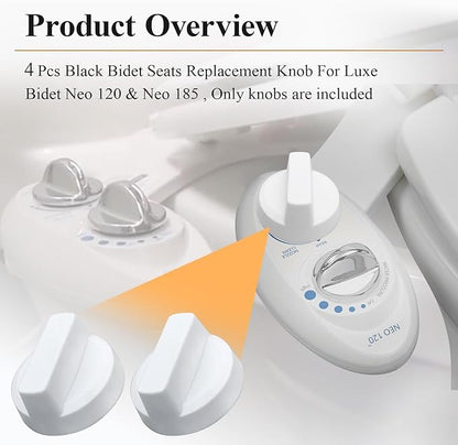 Bidet Seats Replacement Knob Compatible With Luxe Bidet Neo 120 & Neo 185, Knob Accessories for Luxe Bidet Neo 120 & Neo 185, Neo Knob, Non-Electric Bidet Attachment for Toilet Seat, 4 Pcs White