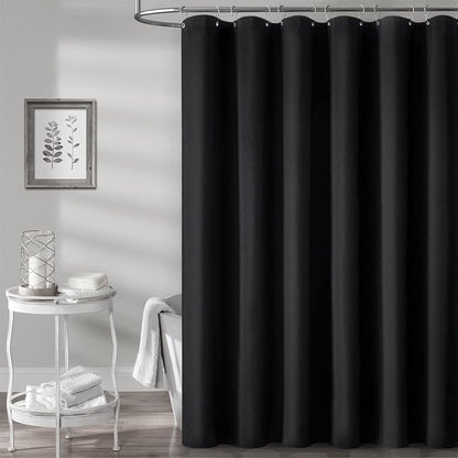 84x72 Wide Linen Textured Waterproof Cloth Thick Shower Curtain, Black | Wide Size, 230GSM Polyester, Heavy Duty Fabric, Weighted Hem, 14 Plastic Hooks, Modern Luxury Hotel Style, Machine Washable
