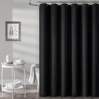BTTN Stall Fabric Shower Curtain - 54x72 Inch Long Linen Textured Heavy Duty Cloth Shower Curtain Set with 10 Plastic Hooks, Hotel Spa Weighted Waterproof Neutral Bath Curtains for Bathroom - Black