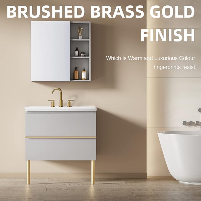 TRUSTMI Bathroom Faucet 2 Handle 8 Inch Widespread Bathroom Sink Faucet with Metal Overflow Drain and cUPC Water Supply Lines, 3 Hole, Brushed Brass Gold