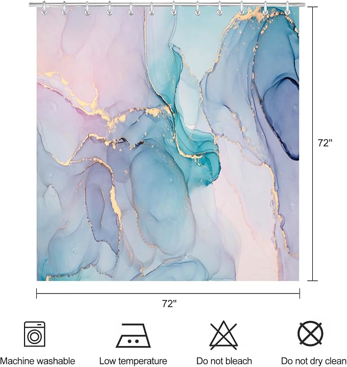 Pink Purple Marble Shower Curtain Teal Blue Abstract Modern Ink Art Colorful Bathroom Curtains Waterproof Polyester Fabric Bath Curtain 72 x 72 Inch with 12 Hooks