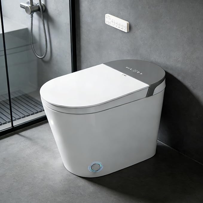 Smart Toilet with Bidet Built in, Elongated One Piece Bidet Toilet with Auto Flush, Heated Seat, Instant Warm Water, Dryer, Foot Sensor.Deodorization