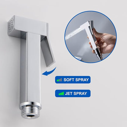 Warm Water Bidet Sprayer for Toilet with Hot and Cold Brass Rough-in Valve, Stainless Steel Handheld Bidet Attachment Set for Feminine, Pets and Baby Diaper Wash, Chrome Polished, BDS08-1