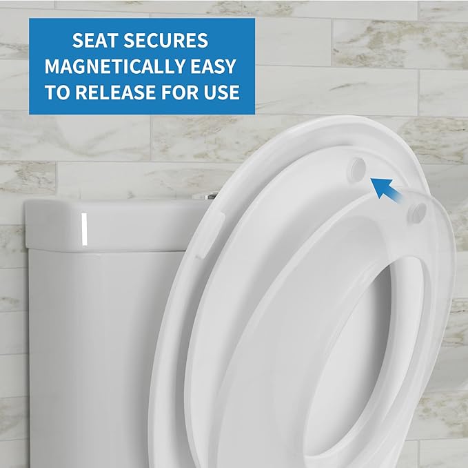 Hibbent Potty Training Toilet Seat, Built-in Magnetic Seat, Lid with Oval Cover, Never Loosen and Slow Close Convertible Toilet Seat for Kids, Adult and Child (White, Round)