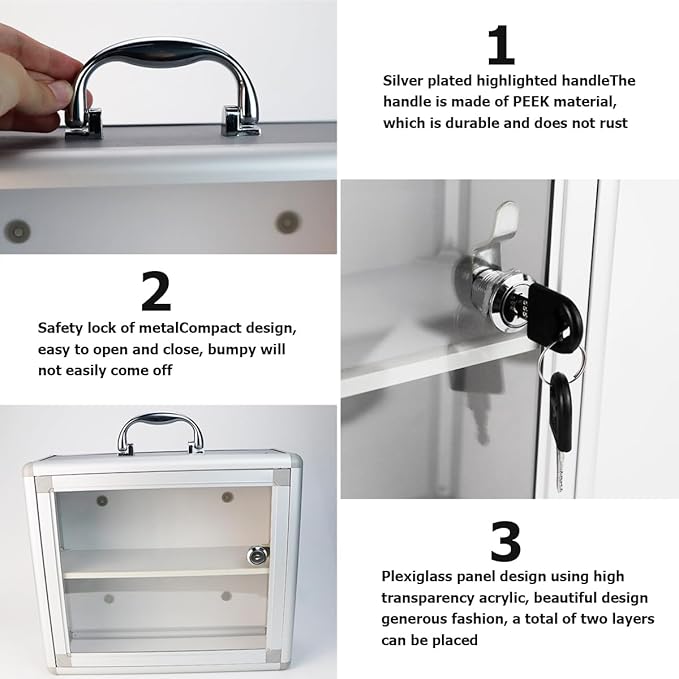 Wall Mountable Medicine Cabinet with Lock, Modern and Small Medicine Empty Box Portable Storage Container Hanging Medical Cabinet for Homes, Hotels and Offices