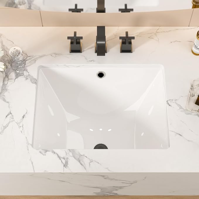 20-1/4“x15-1/8” White Ceramic Undermount bathroom sink | Under Counter Lavatory Vanity Sinks Basin for Bathroom