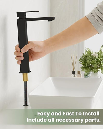 gotonovo Vessel Sink Faucet Single Handle Tall Bathroom Faucet One Hole Modern Lavatory Vanity Basin Mixer Tap Matching Supply Hoses and Pop up Drain Without Overflow, Oil Rubbed Bronze