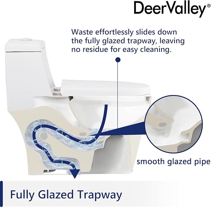 DeerValley Elongated One-Piece Toilet with Standard Height 1.1/1.6 Dual Flush Toilets with Soft Closing Seat and White Button