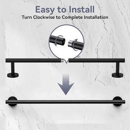 2 Pack Matte Black Towel Bar, 24 Inch Bathroom Towel Rack | Towel Holder Wall Mounted, Thicken SUS304 Stainless Steel Towel Rod Modern Home Decor (Total Length 26-Inch)