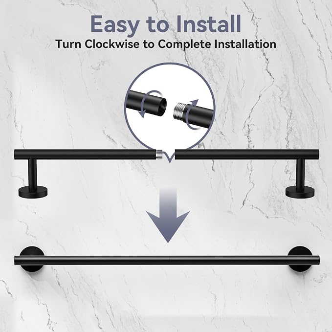 Matte Black Towel Bar, 24 Inch Bathroom Towel Rack | (Total Length 26-Inch), Towel Holder Wall Mounted, Thicken SUS304 Stainless Steel Towel Rod Modern Home Decor