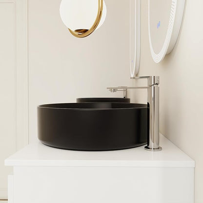 60 Inch Bathroom Vanity with Sink, 60" Floating Bathroom Vanity with Double Vessel Sinks, Modern Wall Mounted Cabinet Set, White Cabinet with 4 Doors and 2 Black Ceramic Basin Sinks, Large Countertop