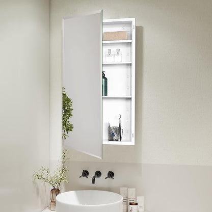 Fundin White Medicine Cabinet Recessed or Surface Mount, Bathroom Medicine Cabinet with 20 x 36 Mirror Size and Adjustable Staggered Shelves