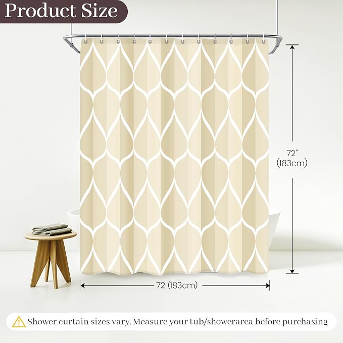 Gelbchu Geometric Shower Curtain for Bathroom, Ivory, 72x72 Inch | with Hooks, Premium Polyester, Quick Dry, Water Repellent, Machine Washable, Rustproof Grommets, Modern Minimalist