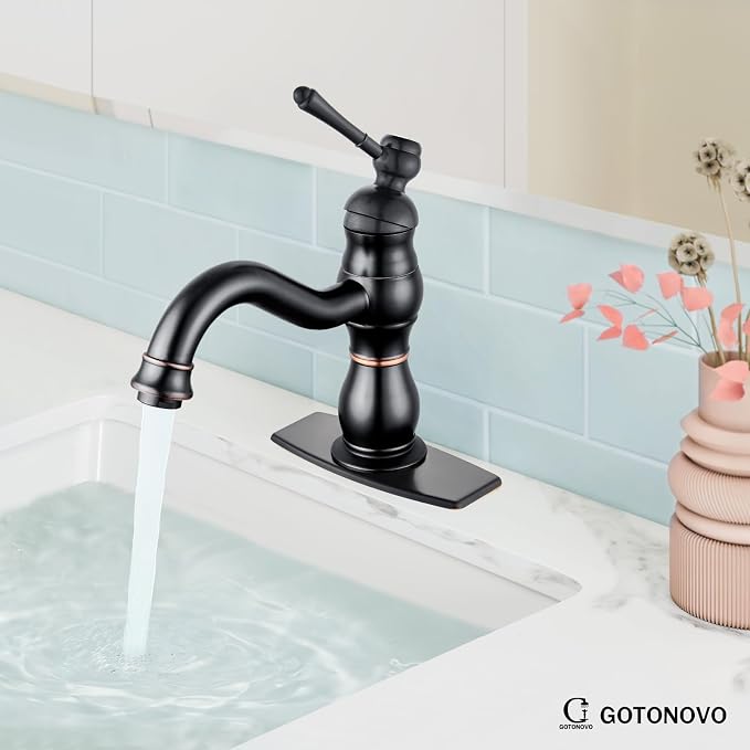 gotonovo Bathroom Faucet 1 Hole Vintage,Oil Rubbed Bronze,7.1” Spout Reach | Bathroom Sink Faucet for 1 or 3 Hole Single Handle,Deck Plate,360° Swivel Spout,Pop Up Drain,cUPC Supply Hoses,for Vanity RV