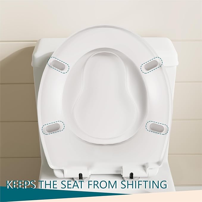 17" Round Potty Training Toilet Seat with Built-In Toddler Seat, Slow Close and Quick Release, Plastic Non-Slip Bumpers, Never Loosens, Easy to Install and Clean