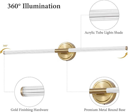 URSOLA 40" Modern LED Bathroom Light Fixtures, Golden 3CCT Dimmable Bathroom Vanity Light Over Mirror, Bathroom Vanity Bath Bar Lights with 360° Removable Acrylic Light Tube