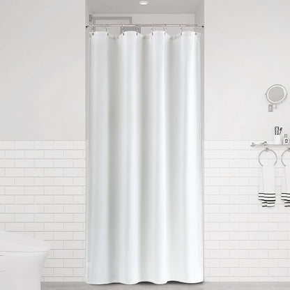 42 Inch White Shower Curtain, Linen Textured Fabric Shower Curtain Set with Hooks, Simple Elegant Modern Farmhouse Country Ultra Thick Bath Curtains for Bathroom, Water Repellent, 42x72