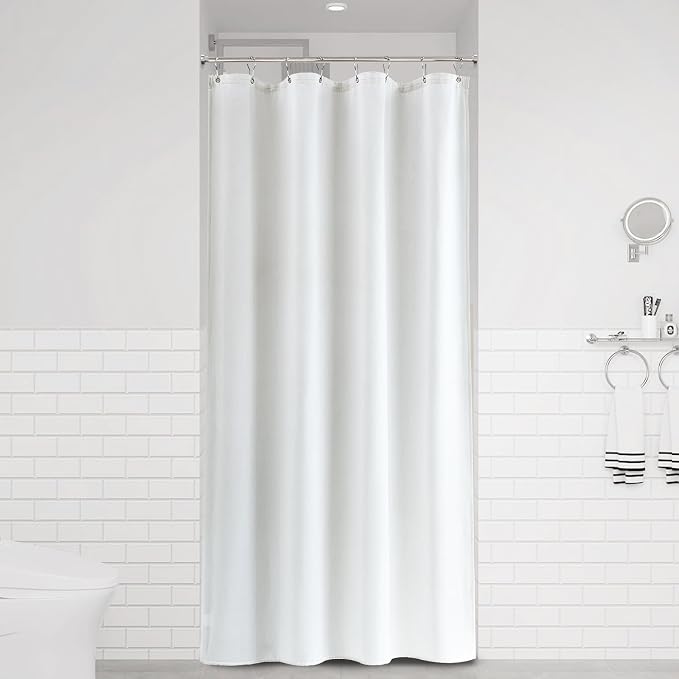 White Linen Shower Curtain, Cloth Textured Fabric Shower Curtain Set with Hooks, Simple Elegant Modern Farmhouse Country Ultra Thick Bath Curtains for Bathroom,Water Repellent,48x72