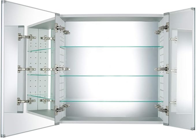 Bathroom Medicine Cabinet, Aluminum, Recessed/Surface Mount, 30" x 30", Right/Left Hinged, Mirrored Interior