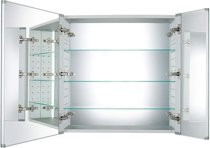 Bathroom Medicine Cabinet, Aluminum, Recessed/Surface Mount, 30" x 30", Right/Left Hinged, Mirrored Interior