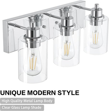Chrome Bathroom Light Fixtures, Bathroom Vanity Light Fixtures, Chrome Vanity Lamp with Clear Glass (Chrome & Clear Glass)