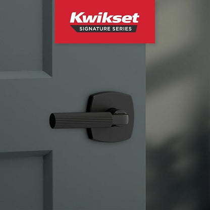 Kwikset Mirada Interior Midtown Passage Door Handle, Lever for Closet and Hallway Doors, Reversible Non-Locking Handle Lever, Matte Black