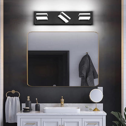 SOLFART LED Dimmable Black Vanity Light Over Mirror,3 Lights Bathroom Light Fixtures, Restroom Modern Vanity Lighting for Bathroom Cool Light 6000K